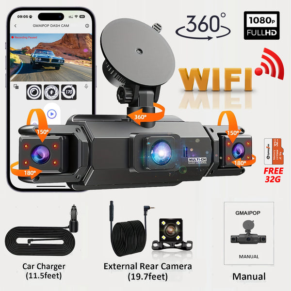 Car 4Ch Dash Cam 360° WIFI Video Recorder Car DVR Recording Camera 1080P Front Left Right Rear Black Box 24H Parking Auto Parts